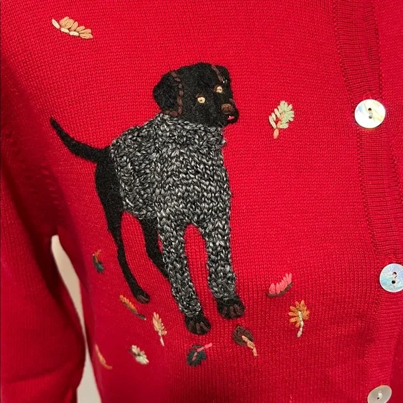 Talbots Vintage Red Cardigan with Dog Embroidery Size SP - Picture 2 of 10